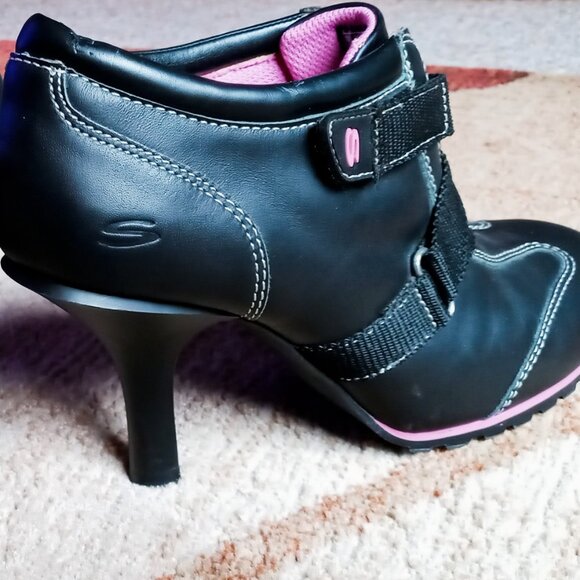 Edgy RARE Vintage Skechers Somethin’ else Black/Pink Leather Sneaker Heels - Picture 16 of 16